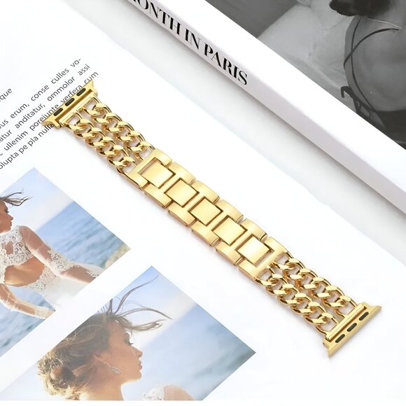 Apple Watch Band Adjustable Stylish Strap Silver Stainless Chain - Gold - Picture 7 of 9